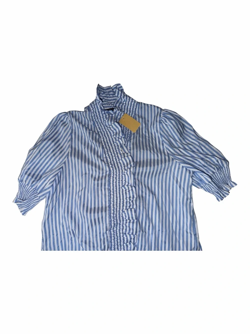 Boho Chic Blue White Striped Ruffle Blouse NWT Retail $109 XL